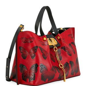 100% Authentic VALENTINO  Red/Black Leather VLOGO Butterfly Tote
